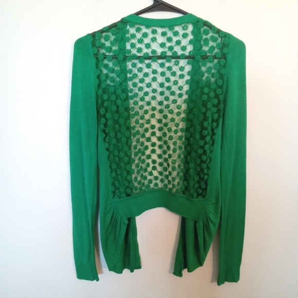 Open Waterfall Front Cardigan with Lace Back - Picture 9 of 11